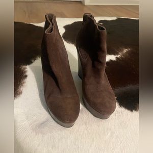Michael Kors chocolate suede, sky high wedge platform ankle boots, size 9